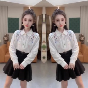 女轻奢设计感重工刺绣百搭显瘦小衫 2026春季 减龄衬衫 时尚 网红爆款