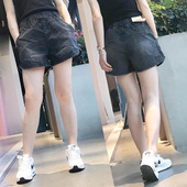 休闲外穿高腰宽松显瘦阔腿A字热裤 薄款 女夏季 松紧腰微胖牛仔短裤