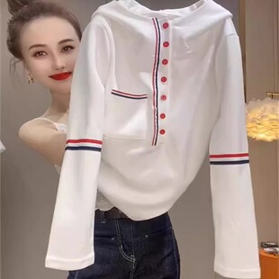 打底连帽衫 休闲修身 时尚 欧货设计感拼条单排扣卫衣女2026春秋新款