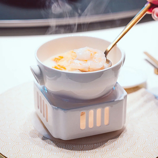 酒店中厨餐具位上炖盅纯白特色餐具汤盅一人一位盅位上盅陶瓷汤罐