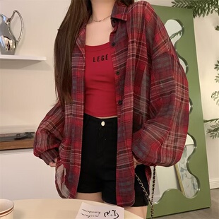 时尚宽松显瘦防晒衣女夏季开衫透气格子雪纺衬衫时尚冰丝薄外套