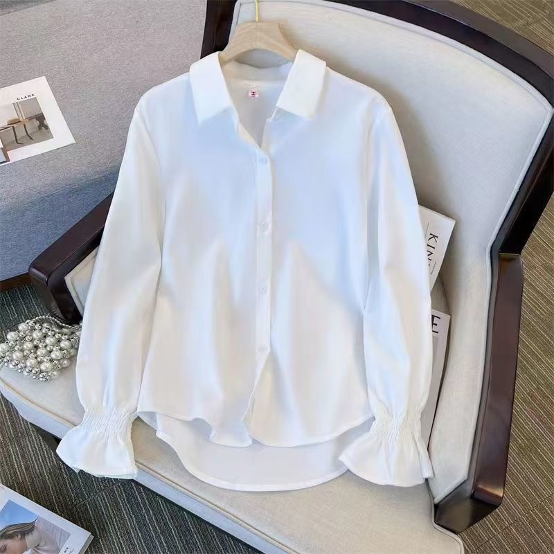 春秋新款设计感小众白色衬衫女学生喇叭袖马甲衬衣打底衫上衣百搭
