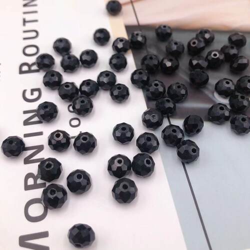 diy黑色水晶玻璃项链切面珠