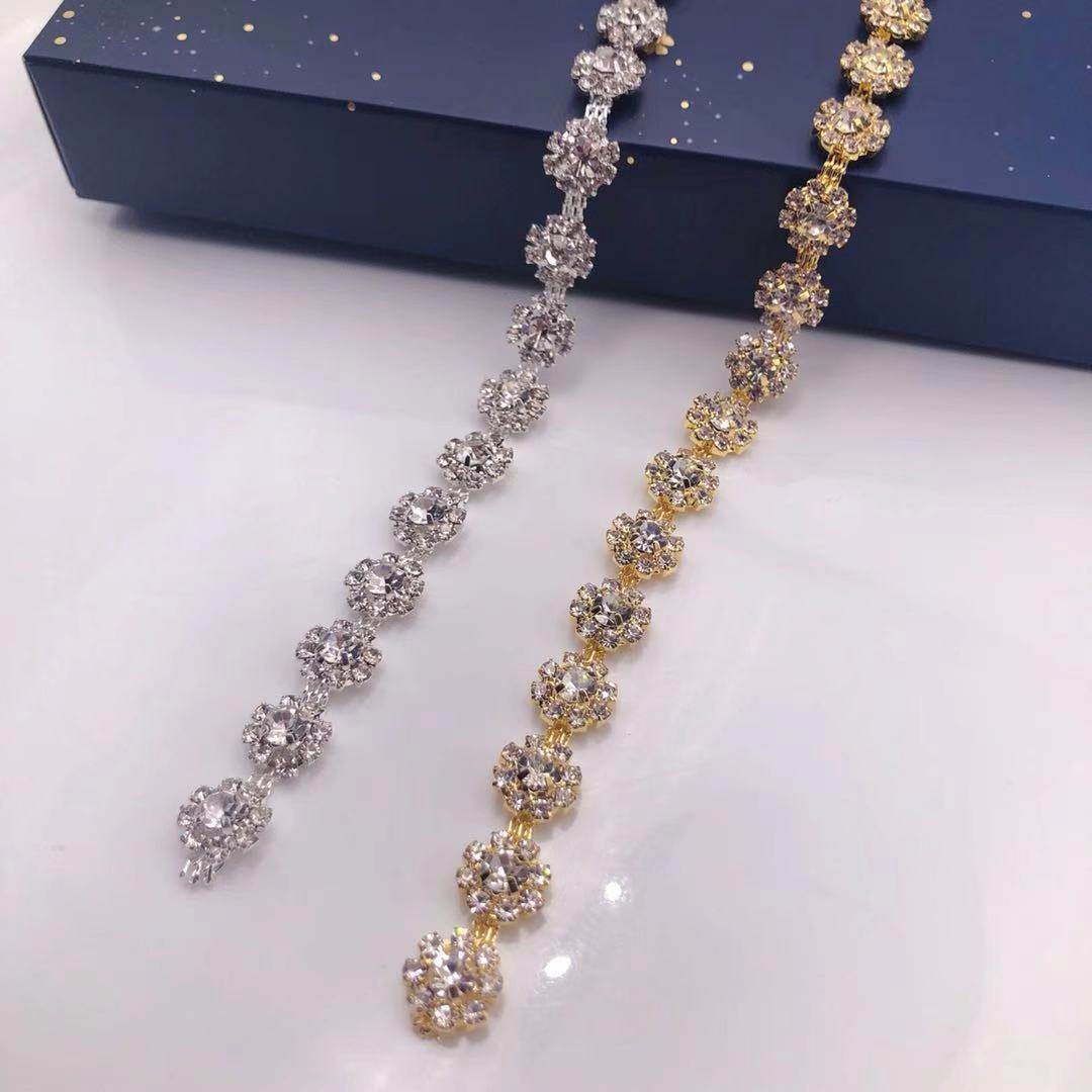 钻链条diy辅料服装领口装饰手缝链条金色太阳花饰品配件水钻钻链