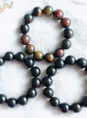 新疆金丝玉彩玉手链天然色彩天然材质天然石稀有黑色十六毫米圆珠