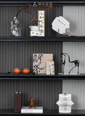 新中式样板间装饰品高级感茶具组合茶室书房书架创意客厅玄关摆件
