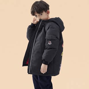 巴拉可儿男童羽绒服中长款羽绒连帽外套男孩中大童加大码鸭绒冬装