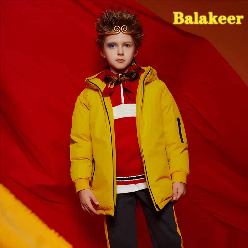 儿童羽绒服外套巴拉可儿男童中长款羽绒服中小童保暖洋气连帽冬装