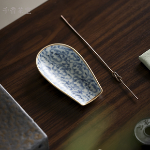 【朴云堂  祥云茶则】陶泥手绘釉下青花茶则茶荷功夫茶具配件