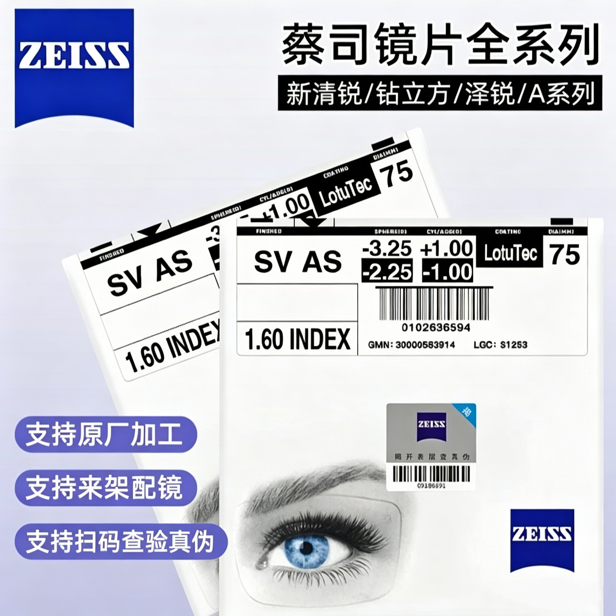 Zeiss蔡司镜片泽锐1.74定制眼镜片