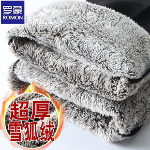罗蒙高端加绒超厚休闲裤男冬季北方保暖中老年爸爸宽松直筒雪狐绒