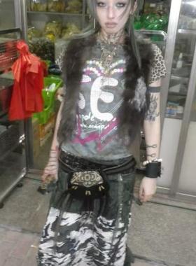 【AGD】WrongSolution SEX印花 扎染豹纹拼接前后可穿T恤