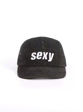 【AGD】sexy.灯芯绒转色雕刻皮标五片帽男女宽帽檐百搭平檐棒球帽