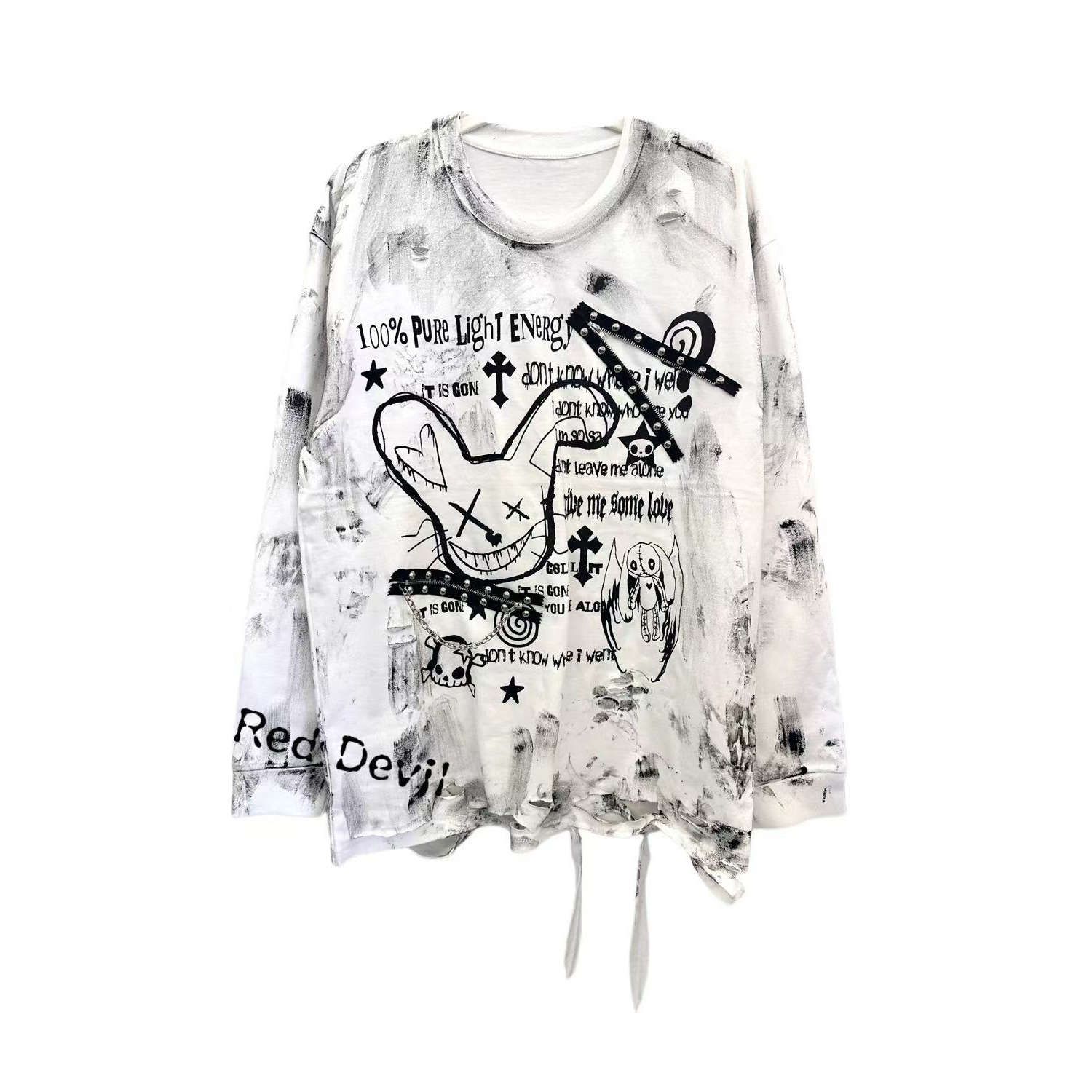 【AGD】RedDevil亚文化remake破洞涂鸦视觉系朋克百搭长袖T恤上衣