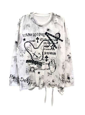 【AGD】RedDevil亚文化remake破洞涂鸦视觉系朋克百搭长袖T恤上衣