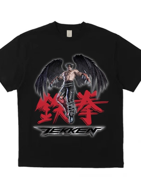 LeftOVEr原创铁拳恶魔人仁恶搞致敬亚文化小众短袖纯棉t恤黑白男