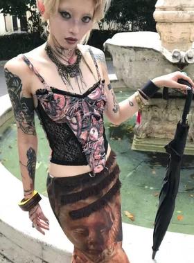 【AGD】WrongSolution deadly iris破碎拼接异形蕾丝修身吊带抹胸