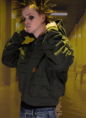 【AGD】ZOZOKILLA-J130褶皱廓形连帽外套高街轻奢亚文化潮流时尚