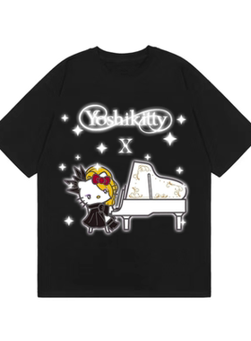LeftOVEr原创YOSHIKI HELLOKITTY XJAPAN小众潮二次元纯棉短袖T恤