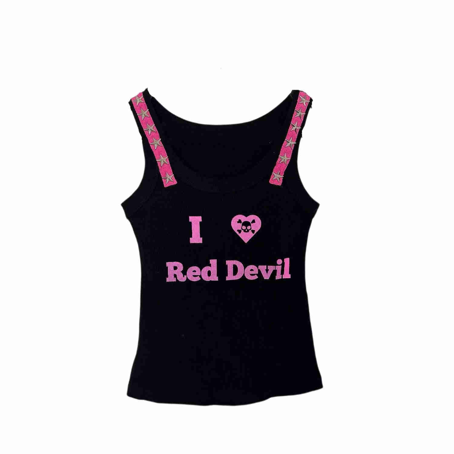 【AGD】RedDevil美式复古辣妹字母标语背心铆钉修身背心y2k上衣