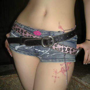 【AGD】RubyDoll豹纹马毛黑粉钢珠复古银圆扣千禧y2k女配饰腰皮带