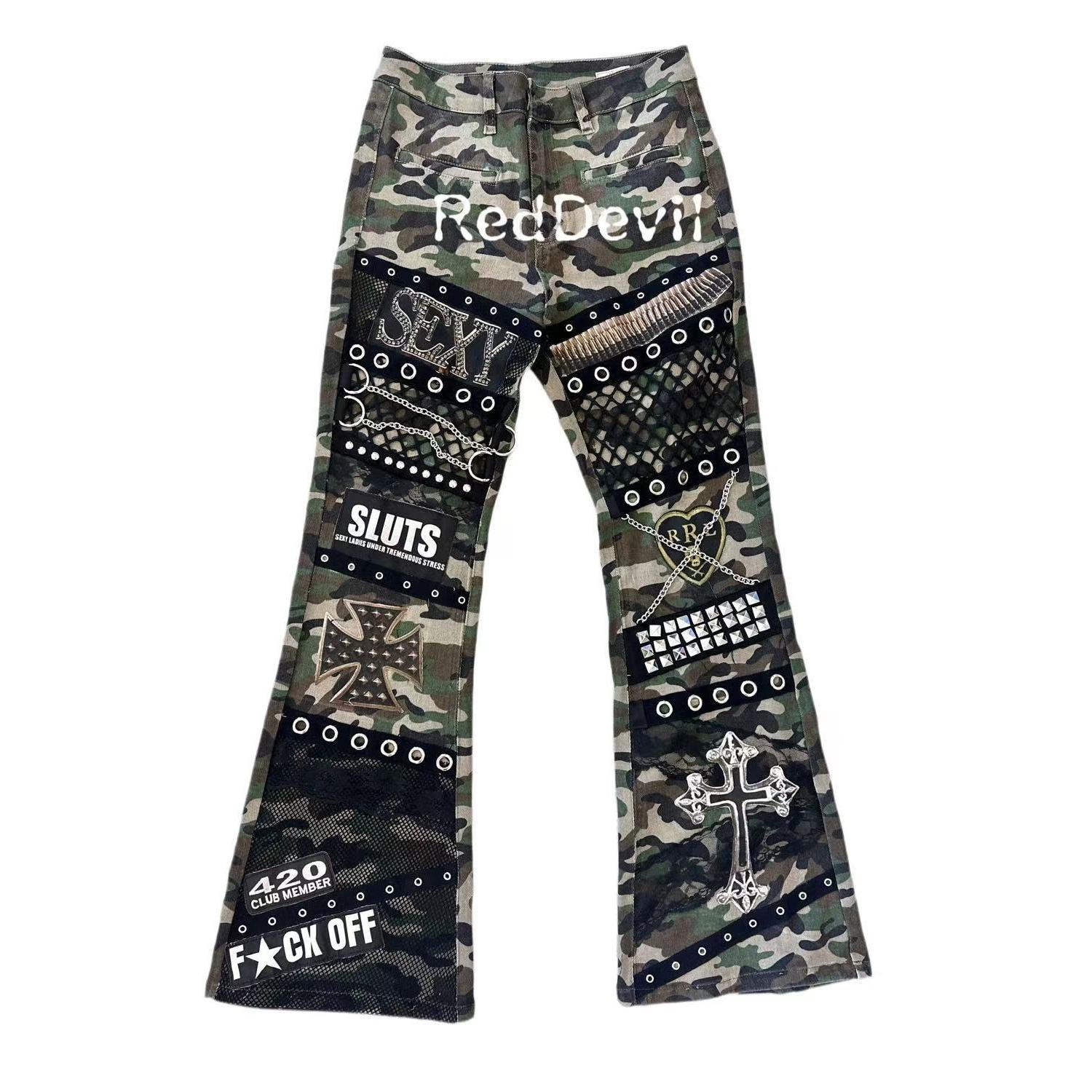 【AGD】RedDevil朋克remake重工贴布视觉系迷彩长裤亚文化小众