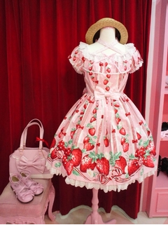 【收藏】ap15摘草莓印花 lolita日常短袖op连衣裙-封面