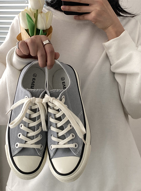 冬季新款1970s白蓝低帮帆布鞋女ulzzang百搭经典款男鞋ins小白鞋