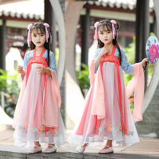 女童汉服襦裙中国古风改良儿童古筝表演服小孩中大童春夏超仙儿童