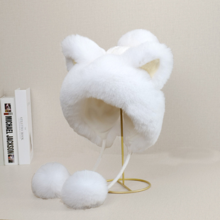 冬保暖加绒护耳帽女可爱百搭针织雷锋帽韩版毛绒加厚套头帽毛线帽