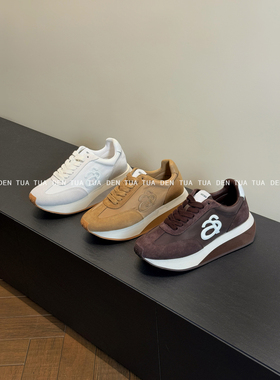 DENTUATUA 上脚轻盈又增高！醉高板 24f字母真皮厚底休闲运动鞋女