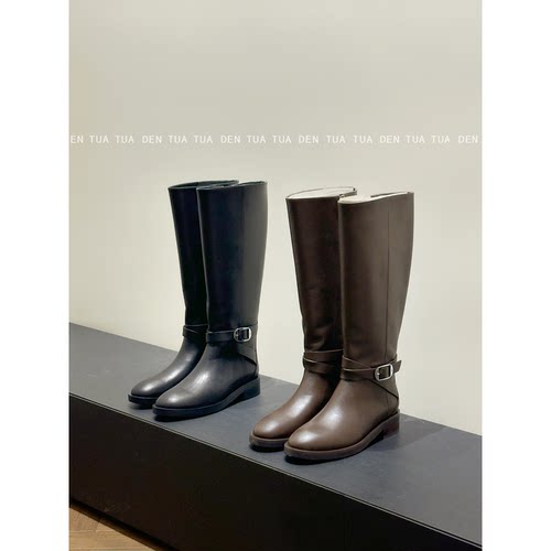 DENTUATUA 炸街vogue !新品 25ss 复古百搭圆头平底骑士靴女