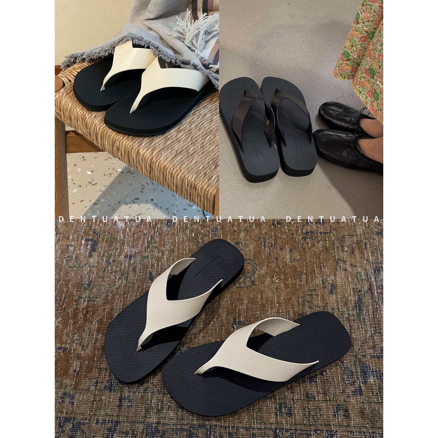 DENTUATUA 空气都变得甜甜的~ 26ss 拼色平底夹趾人字凉拖鞋 女