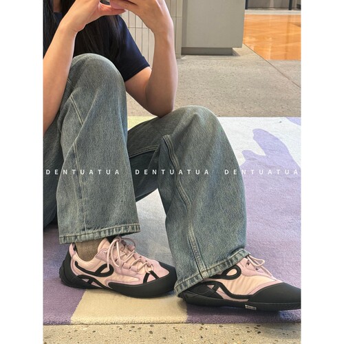 DENTUATUA 明媚穿在脚上！26ss拼色绒面拼接平底系带德训休闲鞋女