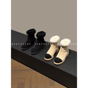 25FW羊羔毛刺绣拼色短筒雪地靴女 温暖信物 DNETUATUA 都市女性