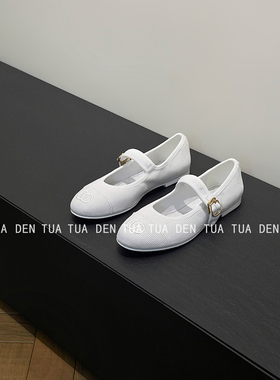 DENTUA 4/25 戳中少女心~24s 小香灯芯绒白色玛丽珍鞋 浅口单鞋女