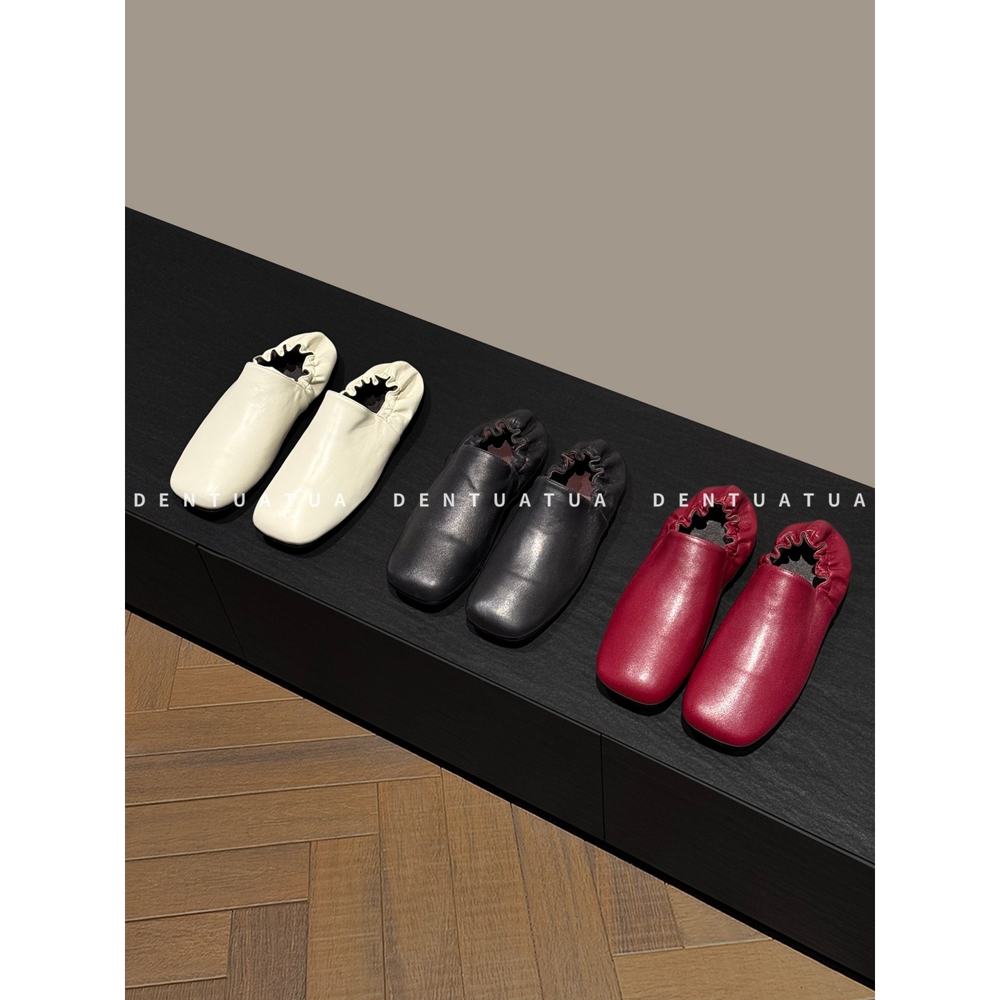 DENTUATUA 甜度超标！25FW 方头平底一脚蹬褶皱奶奶鞋浅口单鞋 女,女鞋,浅口单鞋,淘宝优惠券,粉丝福利购,淘宝优惠卷