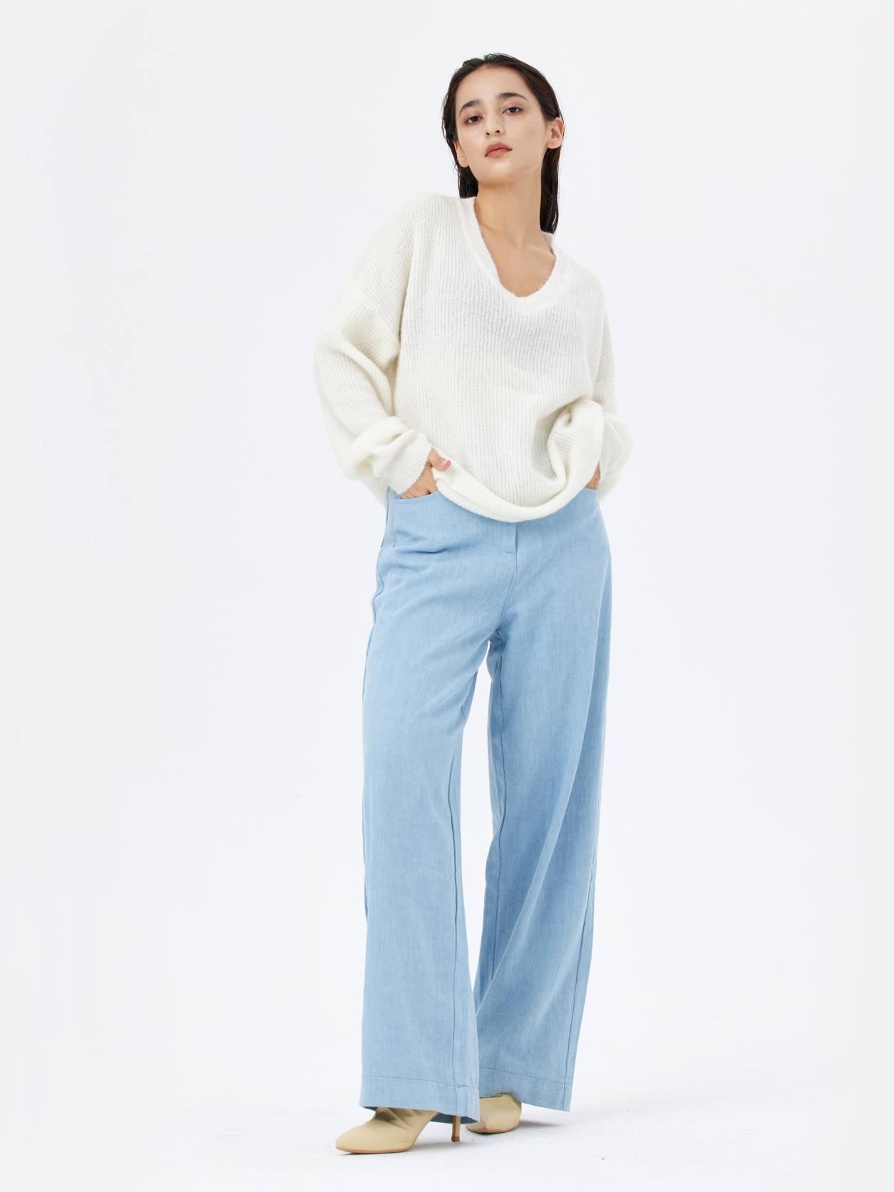 2021马海毛套头v领罩衫毛衫混纺