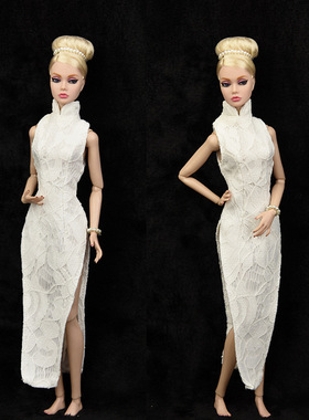 6分娃衣 30cm换装娃娃衣服装 超模兵人心怡可穿 白色旗袍