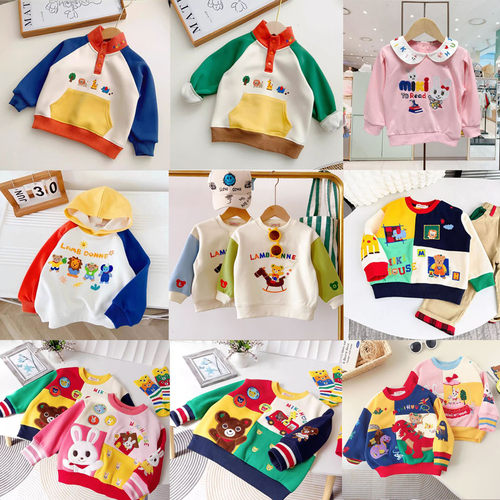 拼色儿童春秋季mik连帽上衣卡通