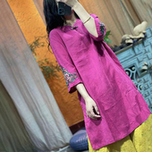 盘扣中长款 民族风女装 改良旗袍上衣中式 女夏中袖 茶服 刺绣棉麻衬衫