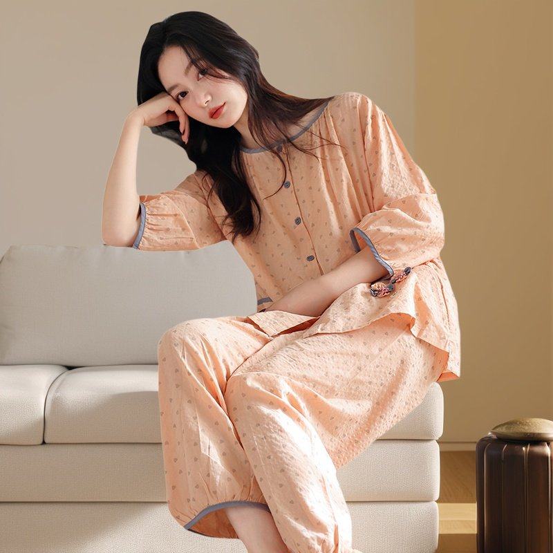 带胸垫睡衣女夏季新款梭织云朵棉薄款夏天七分袖中年妈妈家居,女士内衣/男士内衣/家居服,睡衣/家居服套装,淘宝优惠券,粉丝福利购,淘宝优惠卷