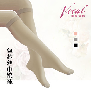 华高包芯丝中统袜透明中筒袜12D小腿袜女袜03437袜头加固隐形
