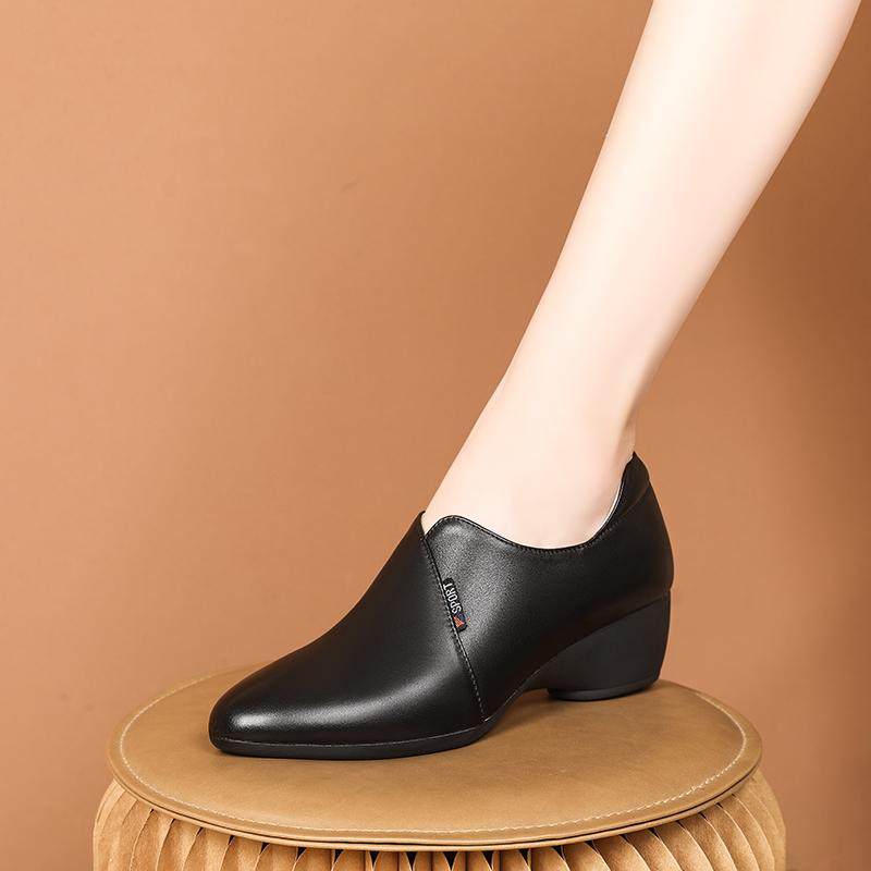 一脚蹬里外全皮时尚软底深口单鞋女春秋季坡跟粗跟妈妈鞋职业皮鞋,女鞋,深口单鞋,淘宝优惠券,粉丝福利购,淘宝优惠卷