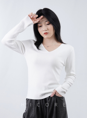 韩版软糯百搭V领长袖毛针织衫女春秋新款修身显瘦内搭打底衫上衣