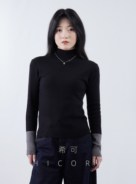 黑色半高领内搭打底衫女秋冬新款修身显瘦百搭长袖针织衫毛衣上衣