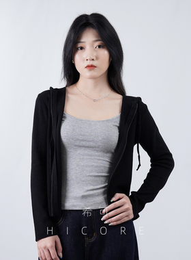 韩版黑色连帽针织开衫女2025秋冬新款高级感长袖薄款防晒外搭上衣