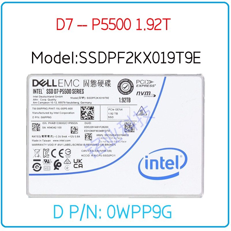 戴尔P5500 1.92T 2.5 U.2 4.0 固态硬盘SSDPF2KX019T9E WPP9G