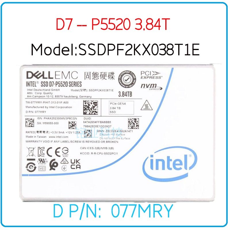 Intel P5520 3.84T 2.5 U.2 4.0 固态硬盘SSDPF2KX038T1E 77MRY