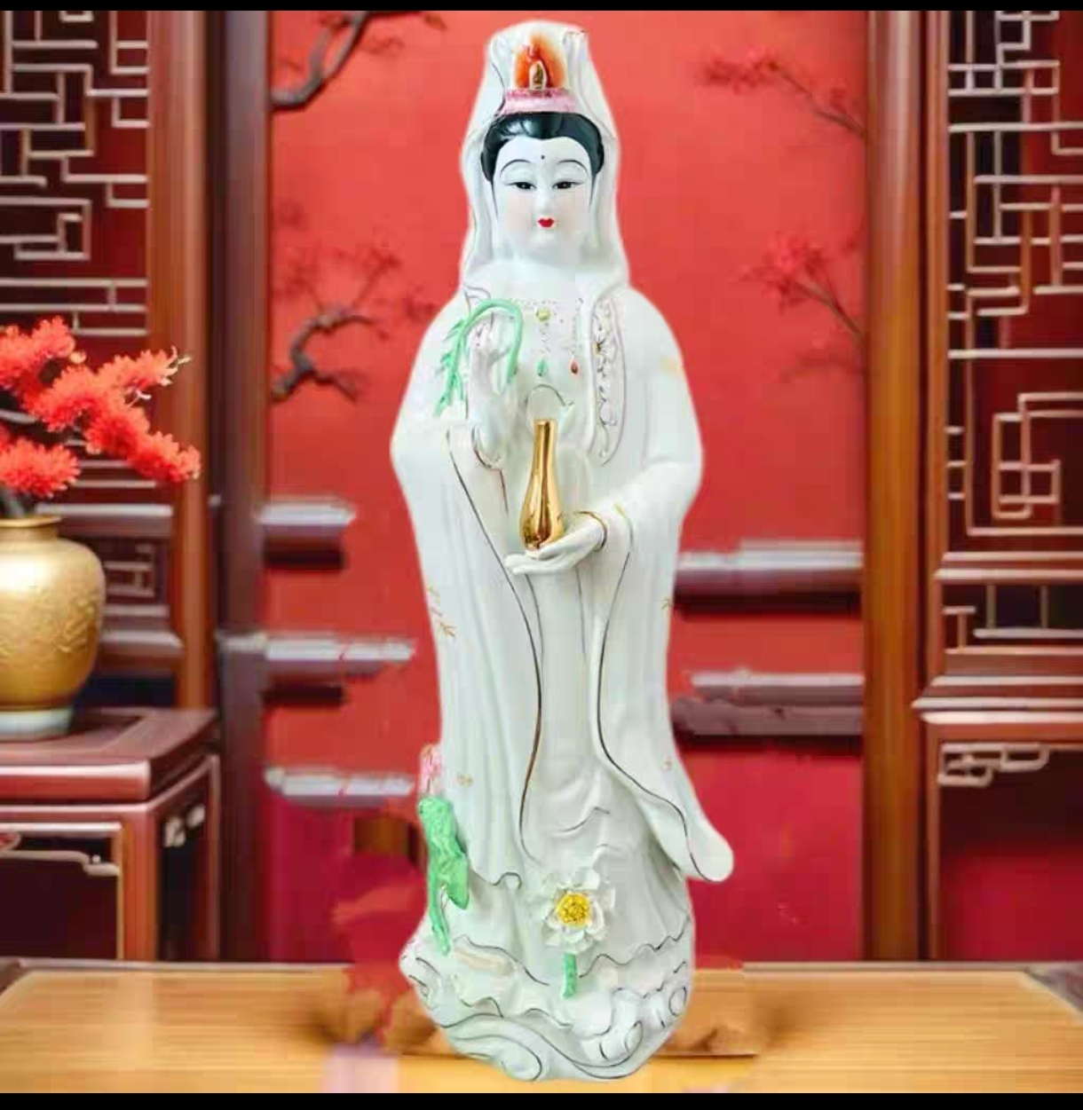 陶瓷南海观音菩萨站观音观世音菩萨佛像雕塑陶瓷摆件